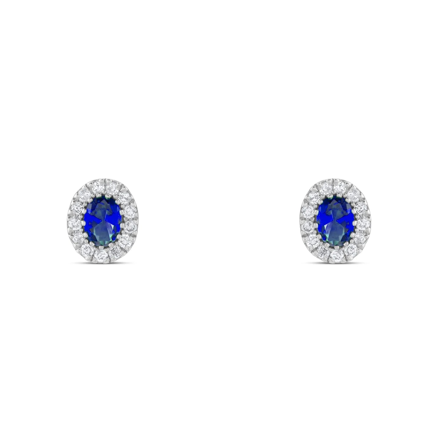 0.54 Ct Oval Cut Lab Blue Sapphire Halo Earrings