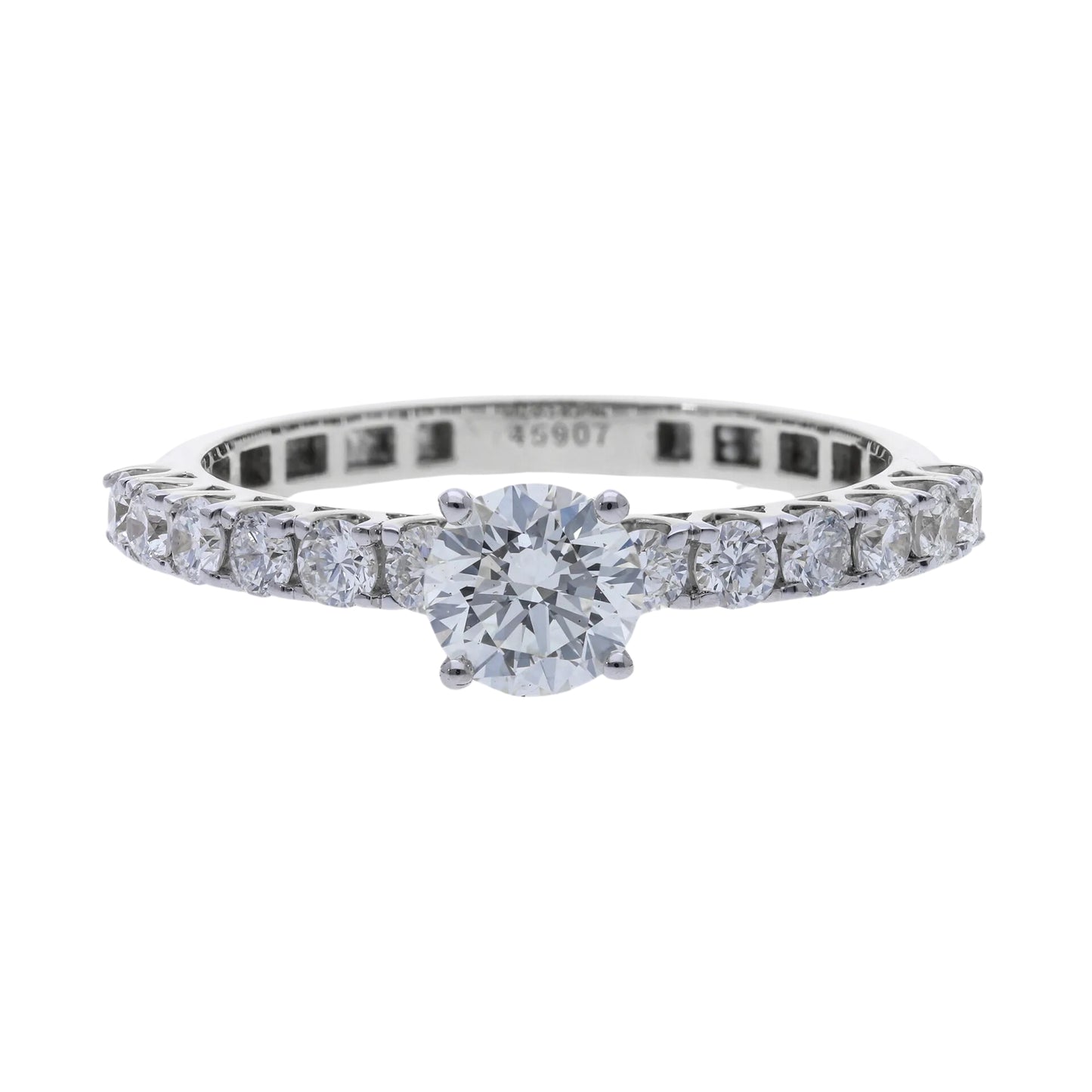 1.06 Ct Natural Brilliant Cut Diamond with Pavé Engagement Ring - Helodia Jewelry
