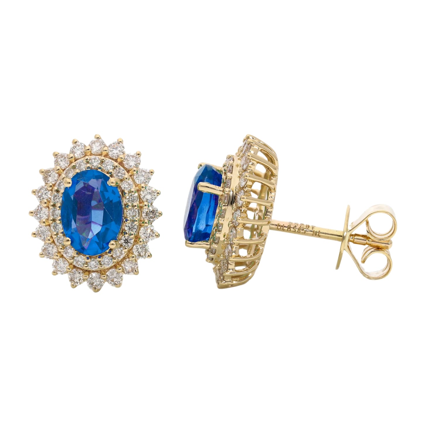 2.96 Ct Oval Cut Lab Blue Sapphire Sun Earrings