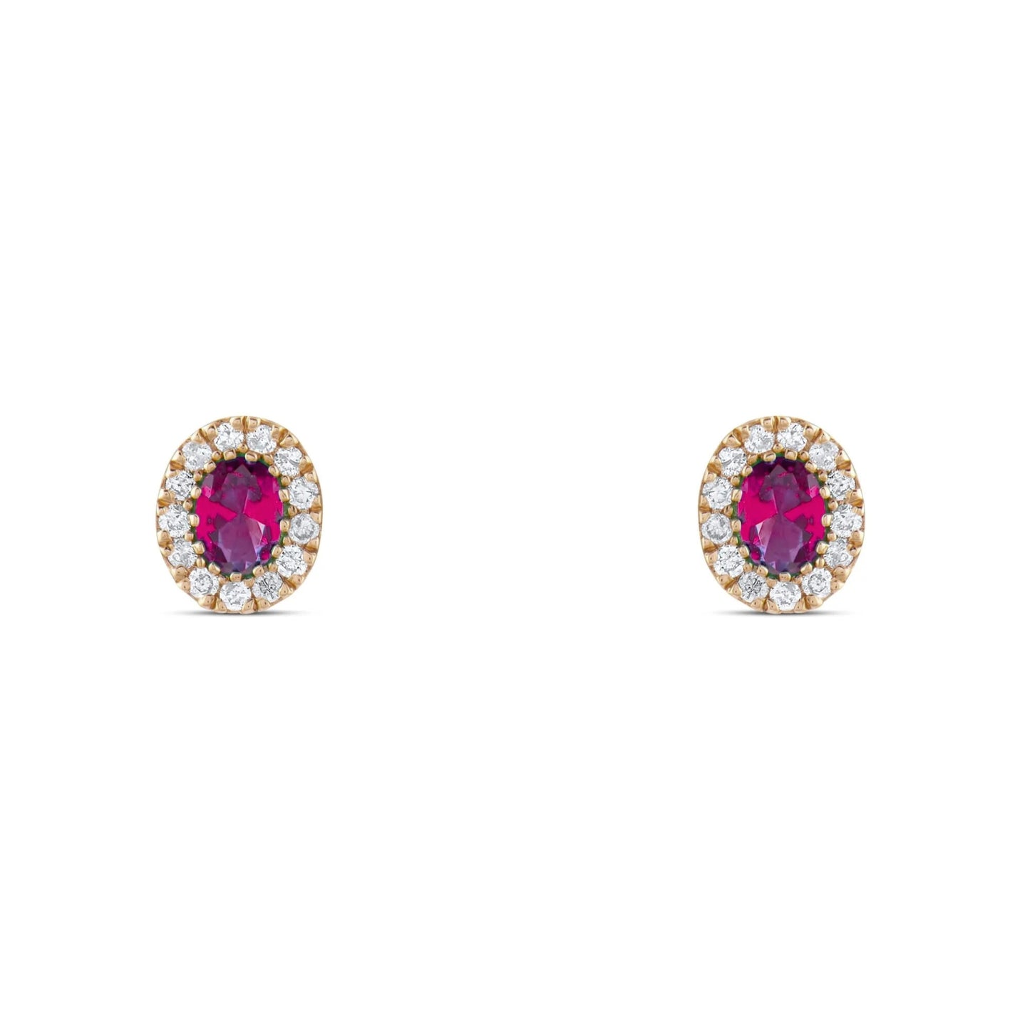 0.54 Ct Oval Cut Lab Ruby Halo Earrings