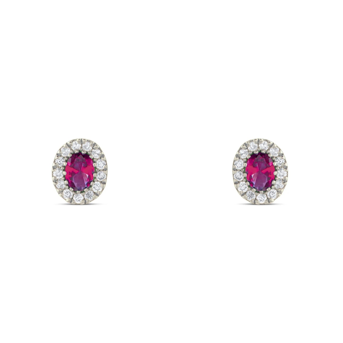 0.54 Ct Oval Cut Lab Ruby Halo Earrings