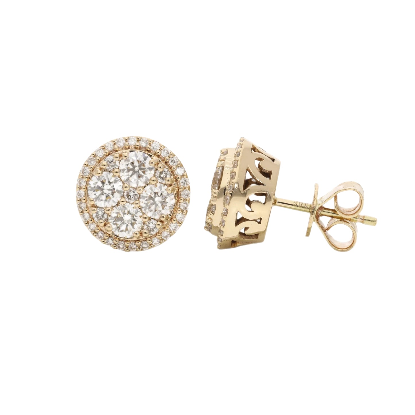 1.84 Ct Natural Diamond Halo Stud Earrings