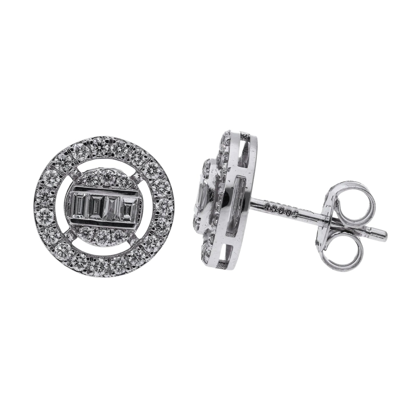 0.57 Ct Natural Baguette Diamond Halo Stud Earrings