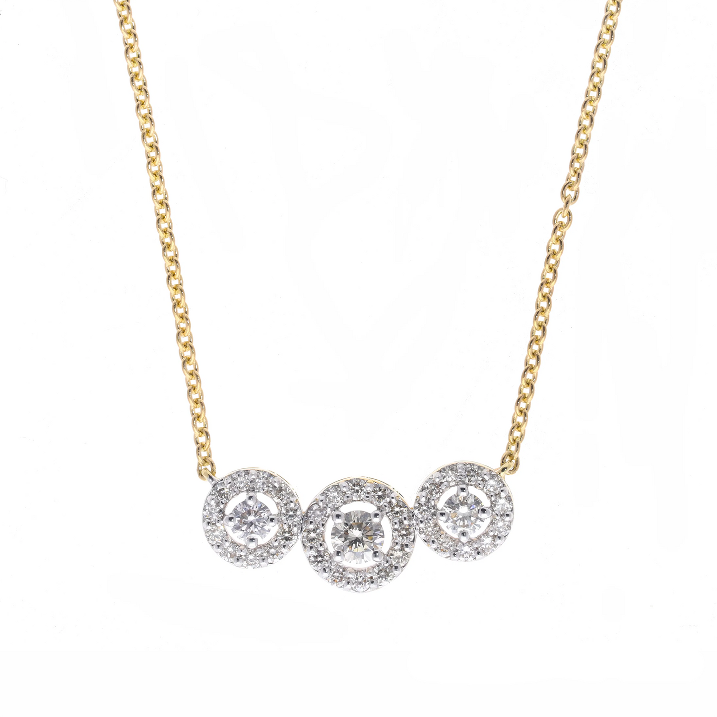 0.65 Ct Natural Three Round Brilliant Cut Halo Necklace