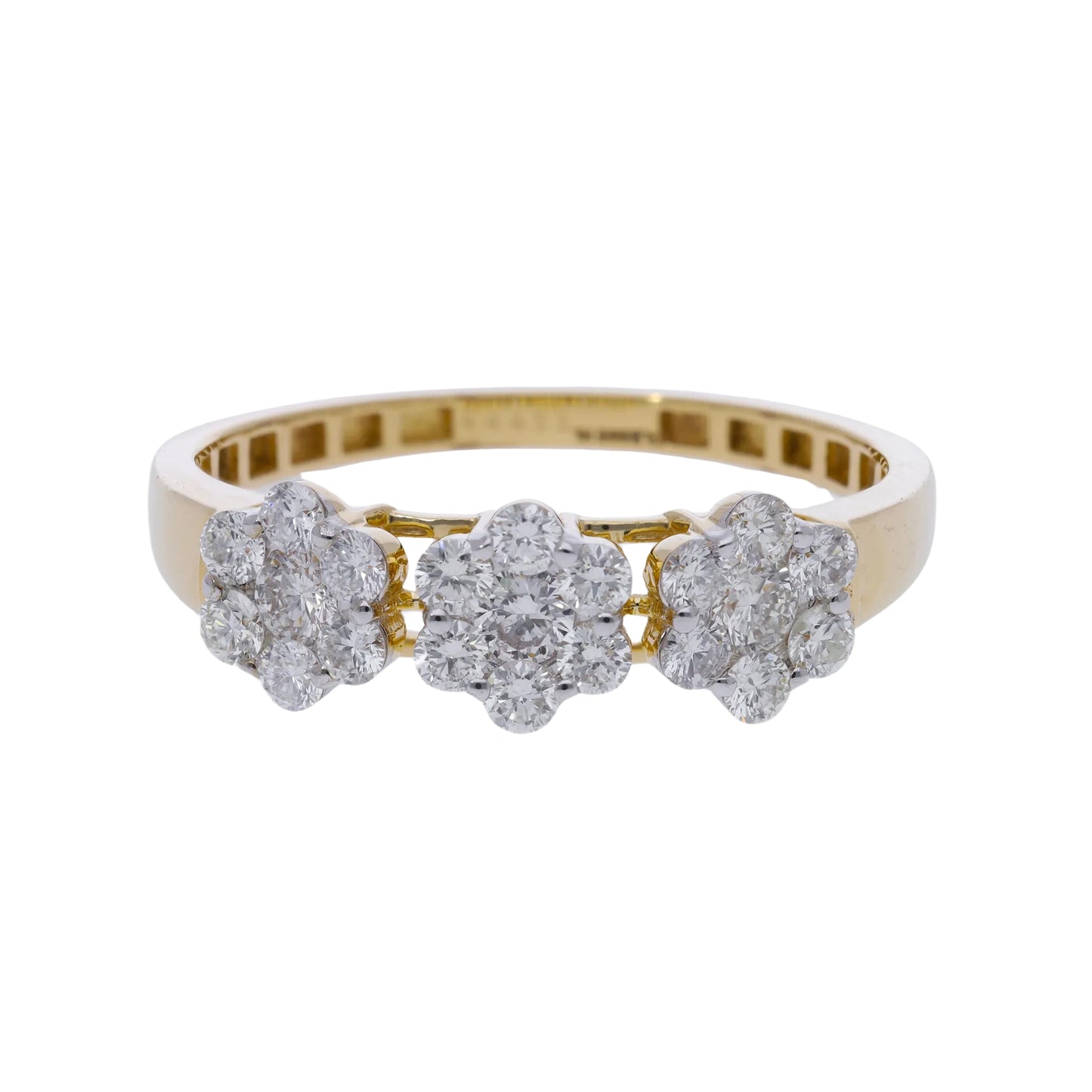 0.66 Ct Natural Diamond Three Flowers Ring - Helodia Jewelry