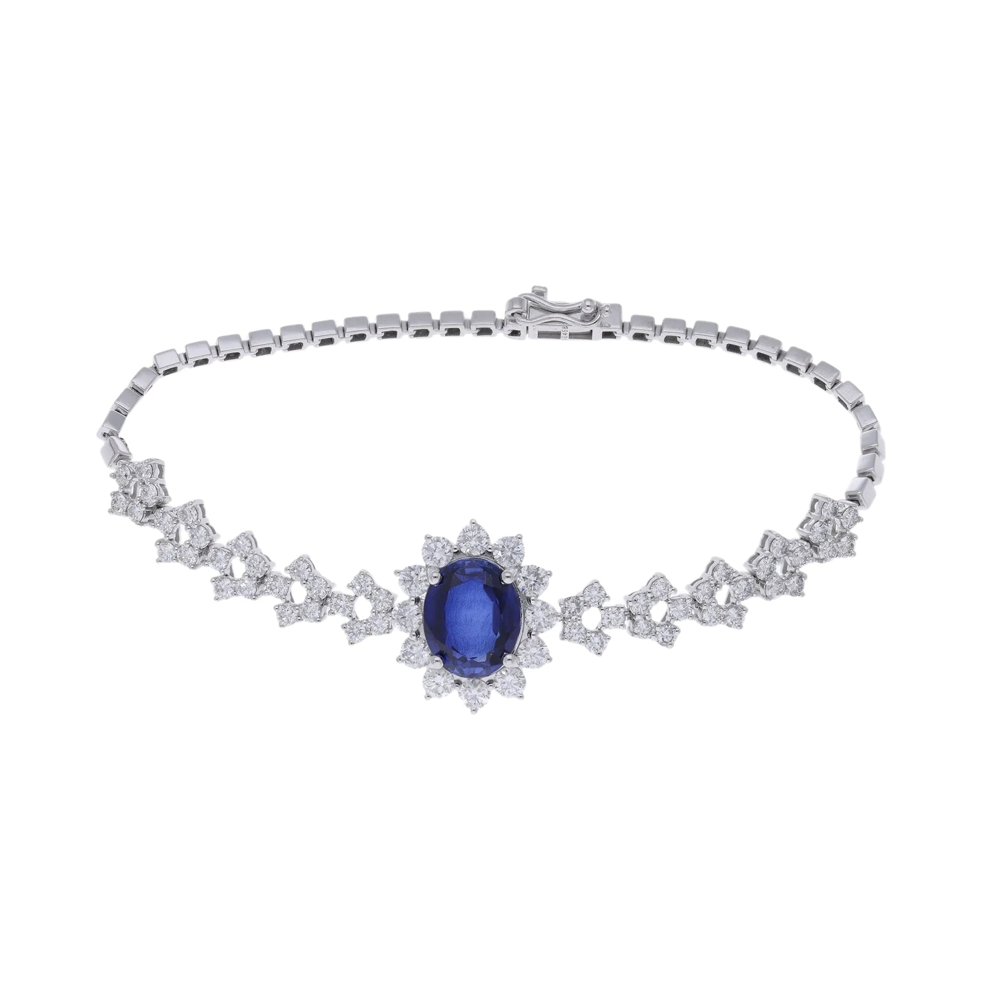 7.50 Ct Oval Cut Lab Sapphire with Natural Diamond Bracelet - Helodia Jewelry