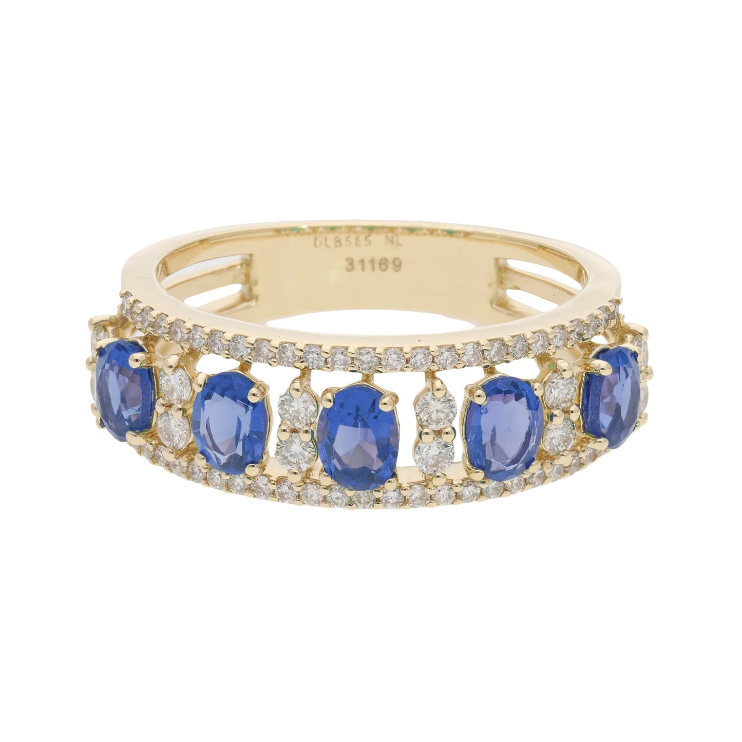 0.40 Ct Royal Natural Diamond with Oval Cut Lab Sapphire Ring - Helodia Jewelry