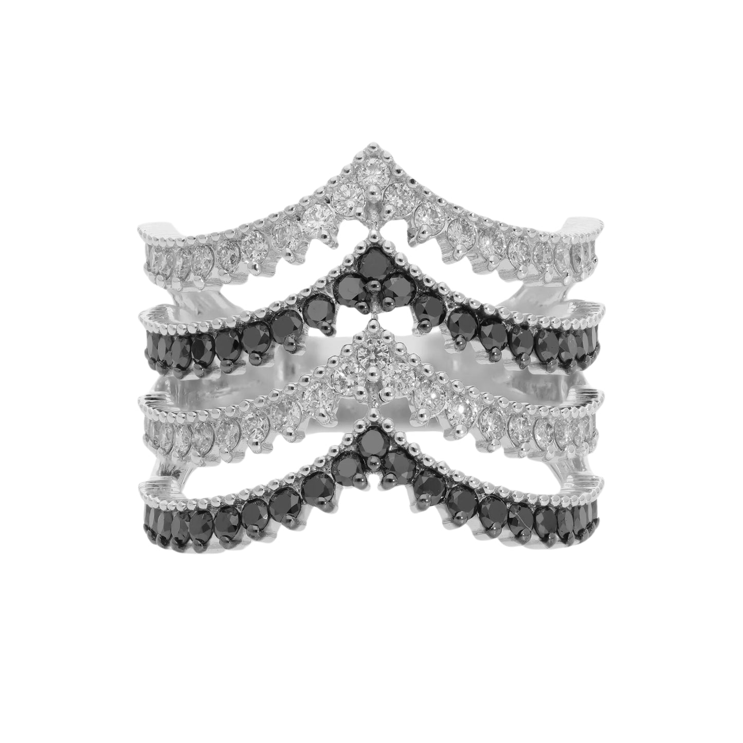 1.45 Ct Natural Black & White Diamond Esmeralda Ring - Helodia Jewelry