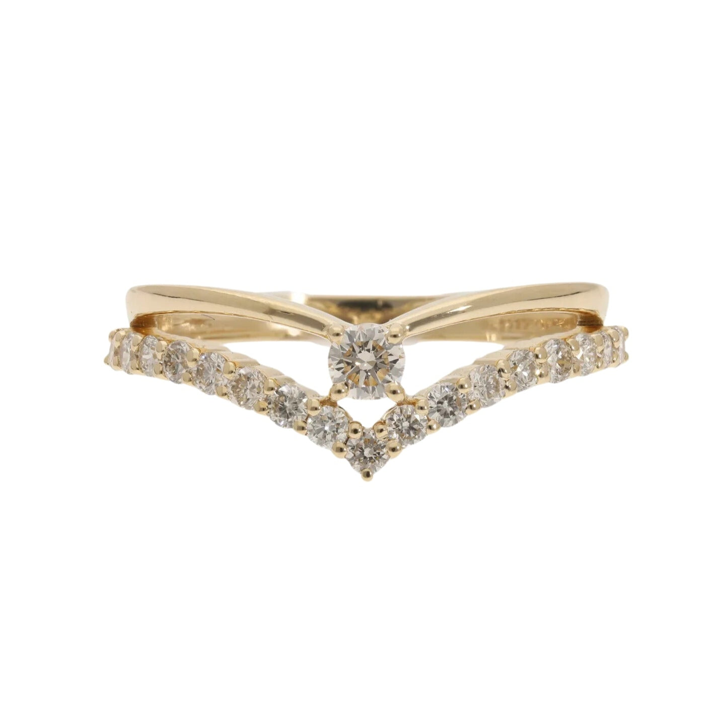 0.48 Ct Natural Brilliant Cut Pavé Diamond V Shaped Ring - Helodia Jewelry