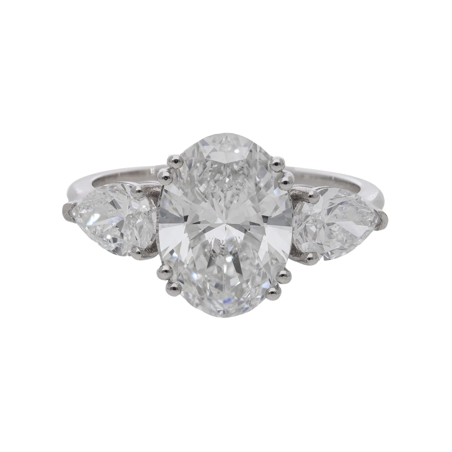 4.10 Ct Lab Grown Oval Cut Diamond Three Stone Engagement Ring - Helodia Jewelry