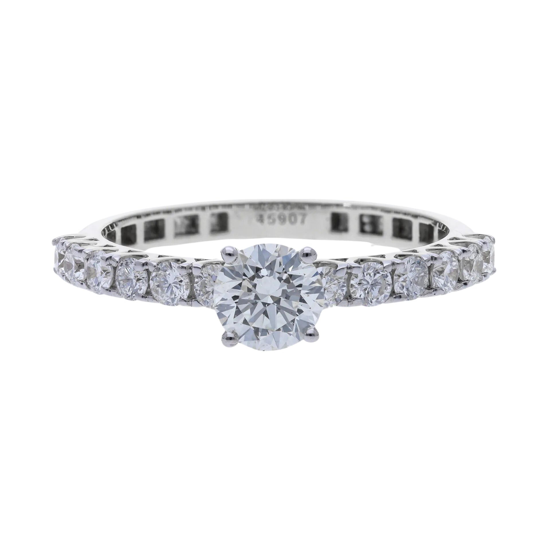 1.06 Ct Natural Brilliant Cut Diamond with Pavé Engagement Ring - Helodia Jewelry
