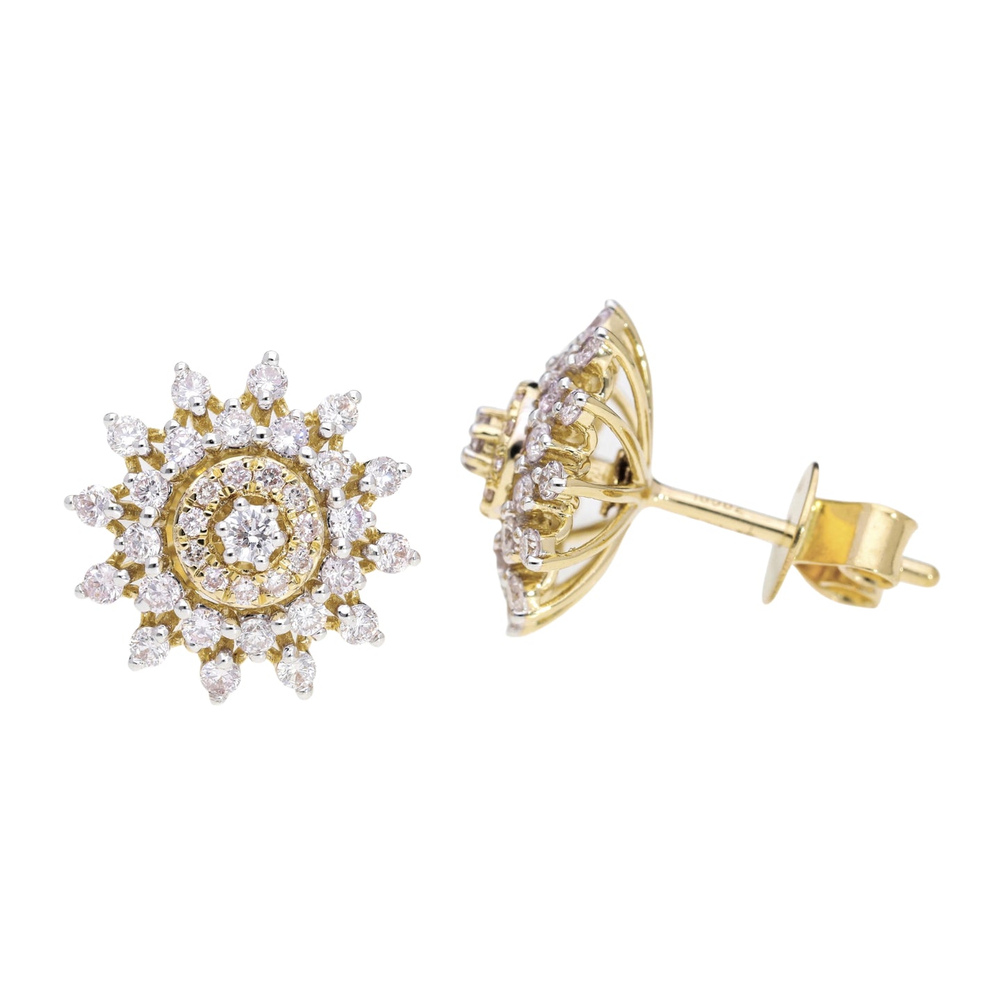 0.90 Ct Natural Diamond Sun Shaped Earrings - Helodia Jewelry