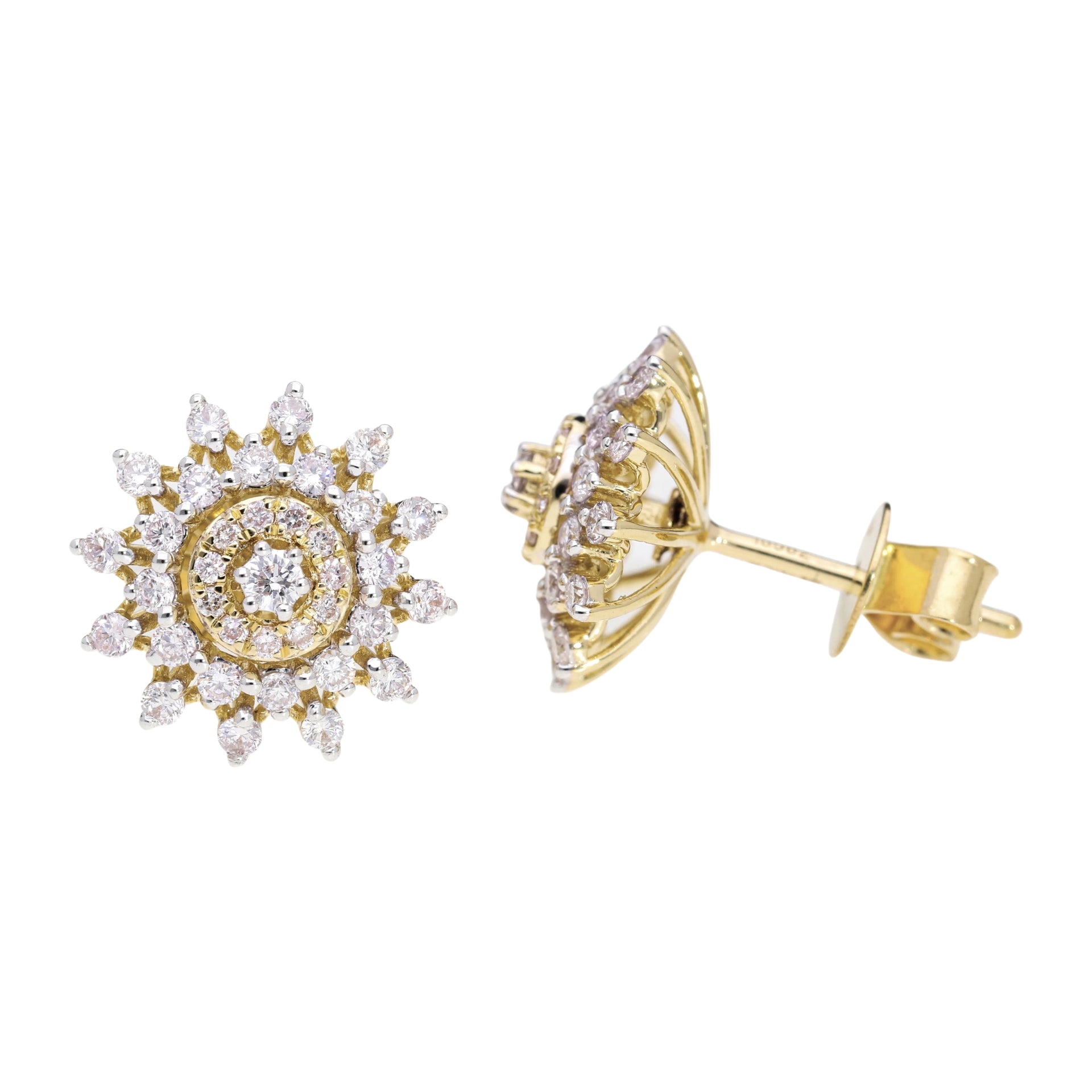 0.90 Ct Natural Diamond Sun Shaped Earrings - Helodia Jewelry