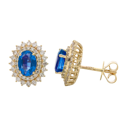 2.96 Ct Oval Cut Lab Blue Sapphire Sun Earrings