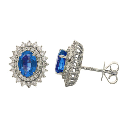 2.96 Ct Oval Cut Lab Blue Sapphire Sun Earrings