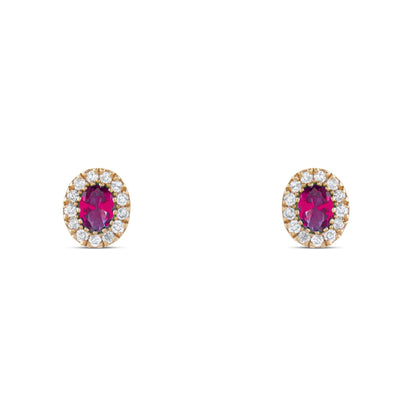 0.54 Ct Oval Cut Lab Ruby Halo Earrings