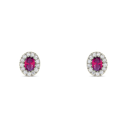 0.54 Ct Oval Cut Lab Ruby Halo Earrings
