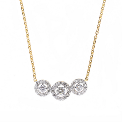 0.65 Ct Natural Three Round Brilliant Cut Halo Necklace