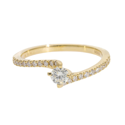 0.40 Ct Natural Brilliant Cut Pavé Diamond Curved Engagement Ring - Helodia Jewelry