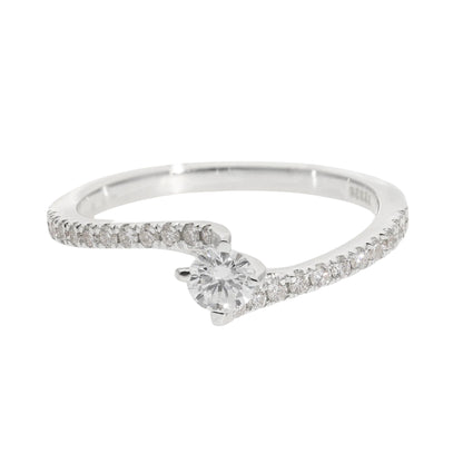 0.40 Ct Natural Brilliant Cut Pavé Diamond Curved Engagement Ring - Helodia Jewelry