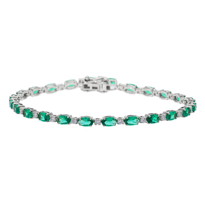 5 Ct Natural Diamond & Oval Cut Lab Emerald Stones Tennis Bracelet - Helodia Jewelry