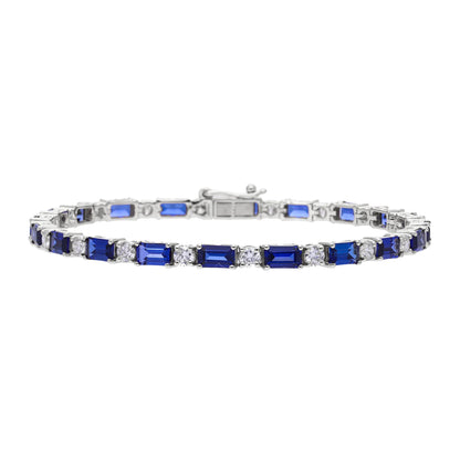 1.83 Ct Natural Diamond & Emerald Cut Blue Sapphire Tennis Bracelet - Helodia Jewelry