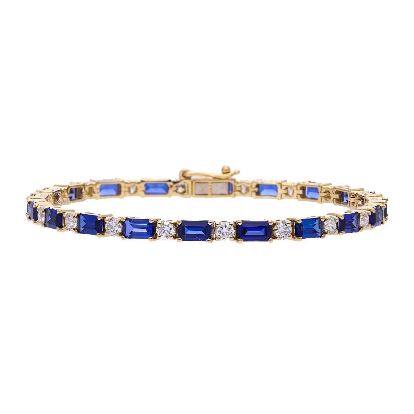 1.83 Ct Natural Diamond & Emerald Cut Blue Sapphire Tennis Bracelet - Helodia Jewelry