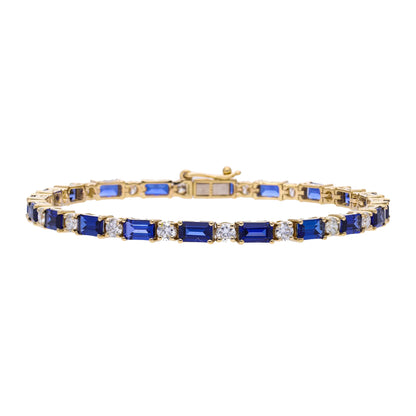 1.83 Ct Natural Diamond & Emerald Cut Blue Sapphire Tennis Bracelet - Helodia Jewelry