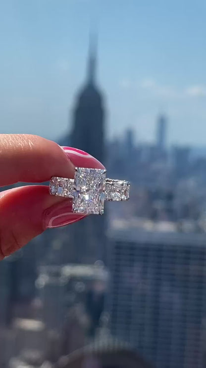 8.73 Ct Lab Grown Emerald Cut with Baguette Side Stones Diamond Engagement Ring