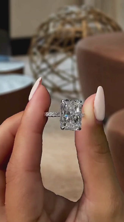 1.80 Ct Lab Grown Radiant Cut Pavé Diamond Engagement Ring