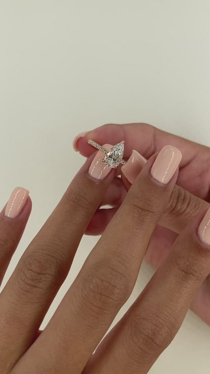 3.50 Ct Lab Grown Pear Cut Pavé Diamond with Hidden Halo Engagement Ring